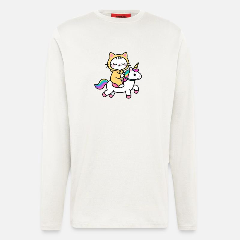 Katze auf einem Regenbogen-Einhorn - Langarmshirt - made by SPREAD  - OFF WHITE