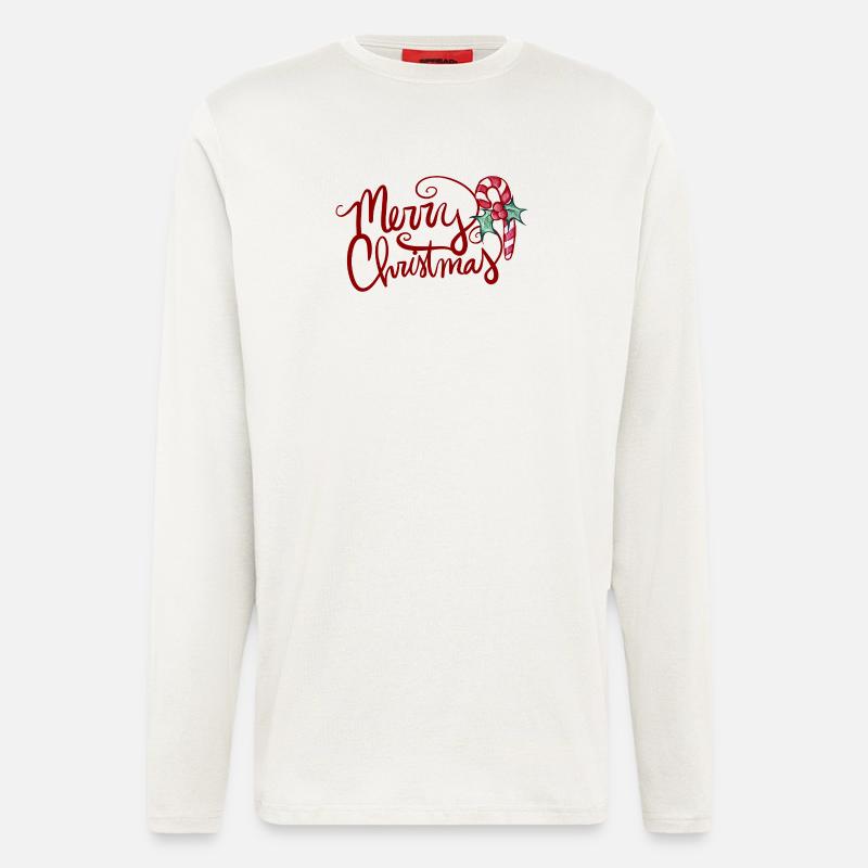 Merry Christmas Script with Candy Cane - Longsleeve - made by SPREAD  - OFF WHITE