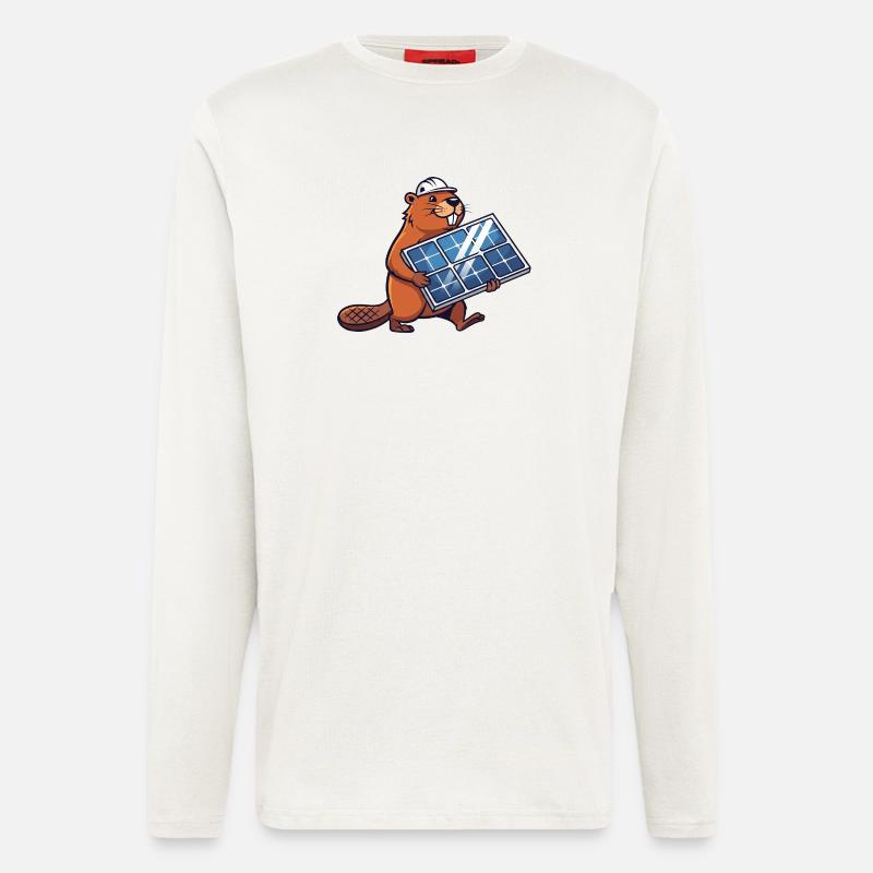 Beaver Installer Solar Panel Engineer Cartoon - Longsleeve - made by SPREAD  - OFF WHITE