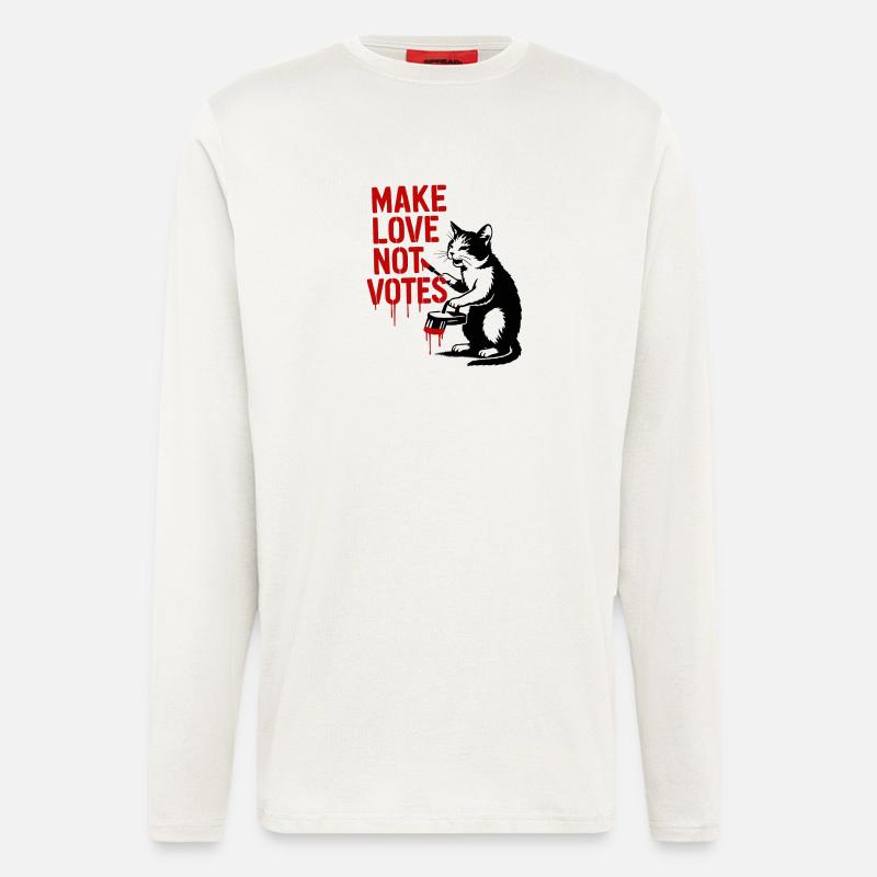 Make Love Not Votes Katze - Langarmshirt - made by SPREAD  - OFF WHITE