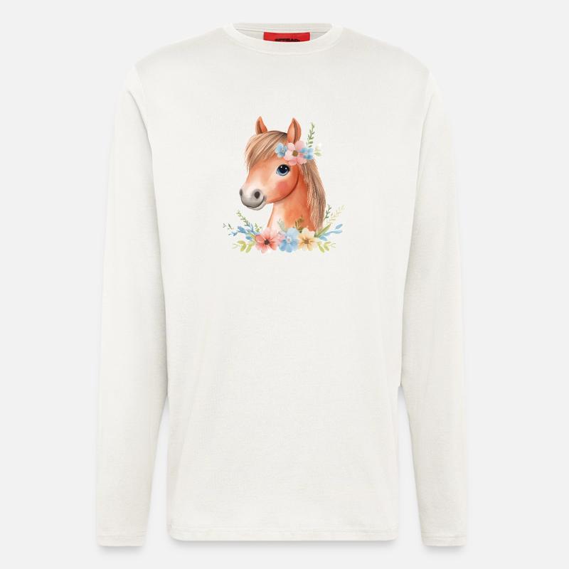 Süßes Pferd mit Blumen - Langarmshirt - made by SPREAD  - OFF WHITE