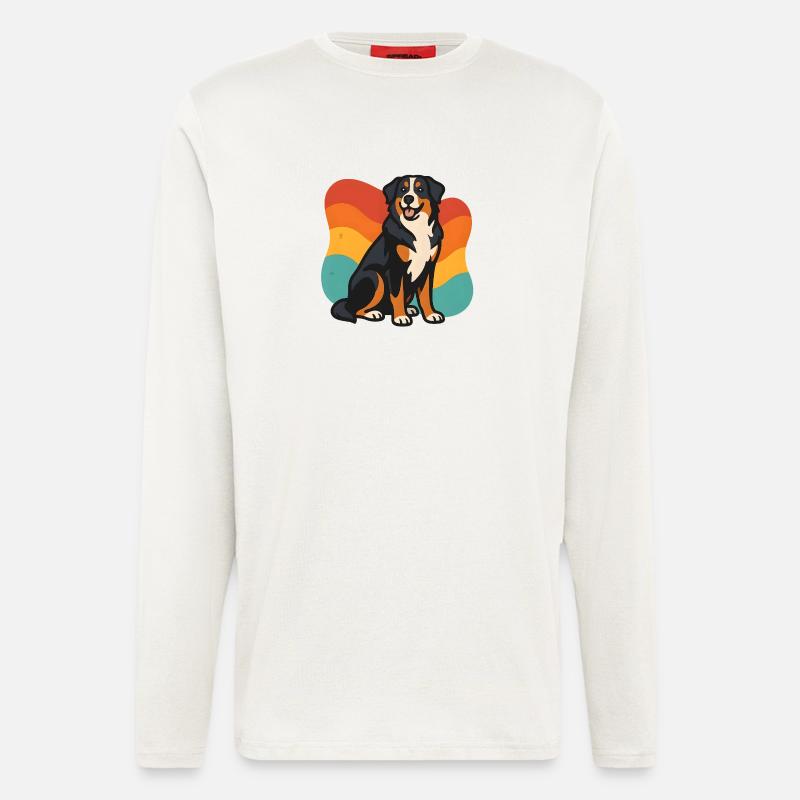 Berner Sennenhund mit Regenbogenhintergrund - Langarmshirt - made by SPREAD  - OFF WHITE