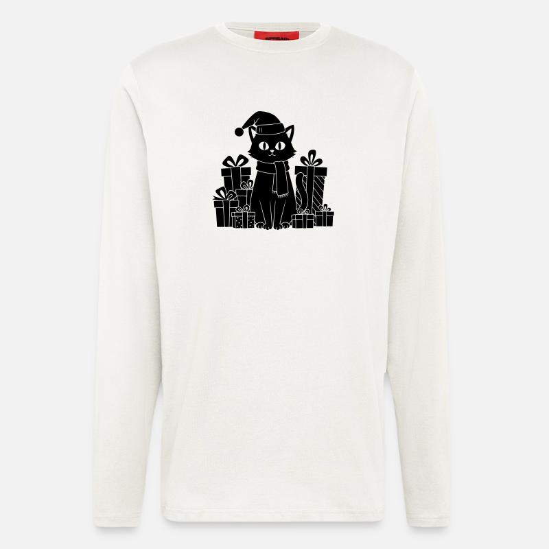 Weihnachtskatze zwischen Geschenken - Langarmshirt - made by SPREAD  - OFF WHITE