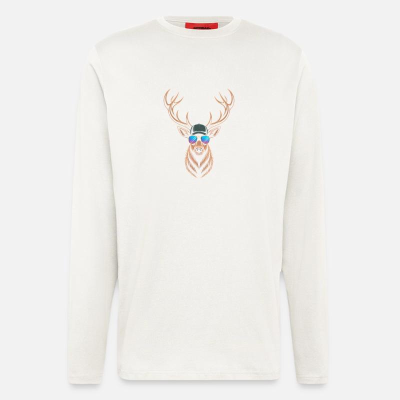 Cooler Hirsch mit Geweih  - Langarmshirt - made by SPREAD  - OFF WHITE