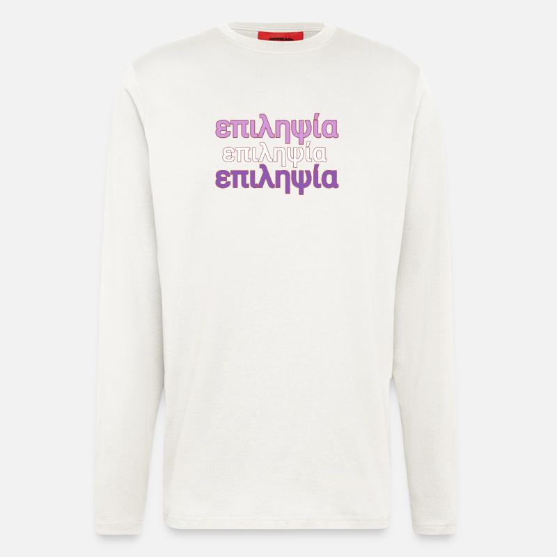 Epilepsie Lila Text in Griechisch. επιληψία - Langarmshirt - made by SPREAD  - OFF WHITE