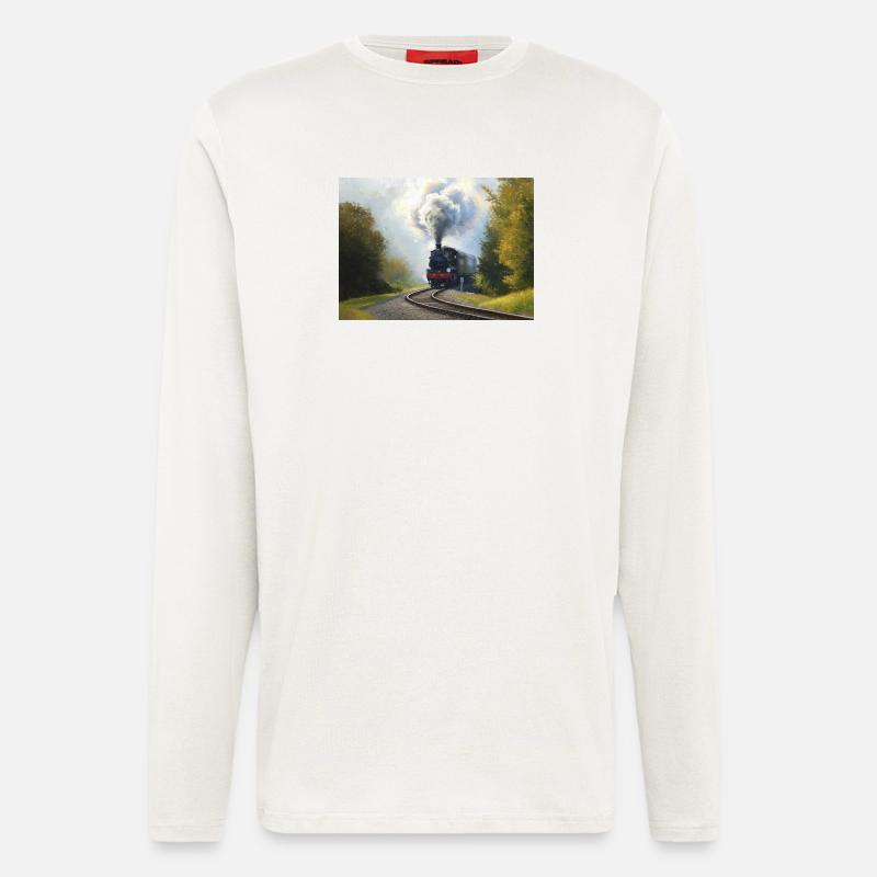 Herbstliche Dampfeisenbahn im Wald - Langarmshirt - made by SPREAD  - OFF WHITE
