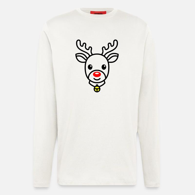 Renne mignon | Rudolph pour Noël - Manches longues bio décontracté fabriqué en UE - OFF WHITE