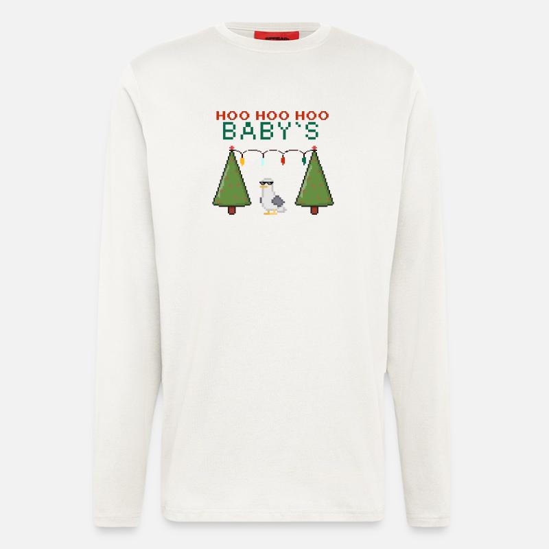 Pixel-Weihnachtsvogel mit Lichterketten - Langarmshirt - made by SPREAD  - OFF WHITE