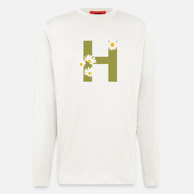 Buchstabe h grüne Gänseblümchen - Langarmshirt - made by SPREAD  - OFF WHITE