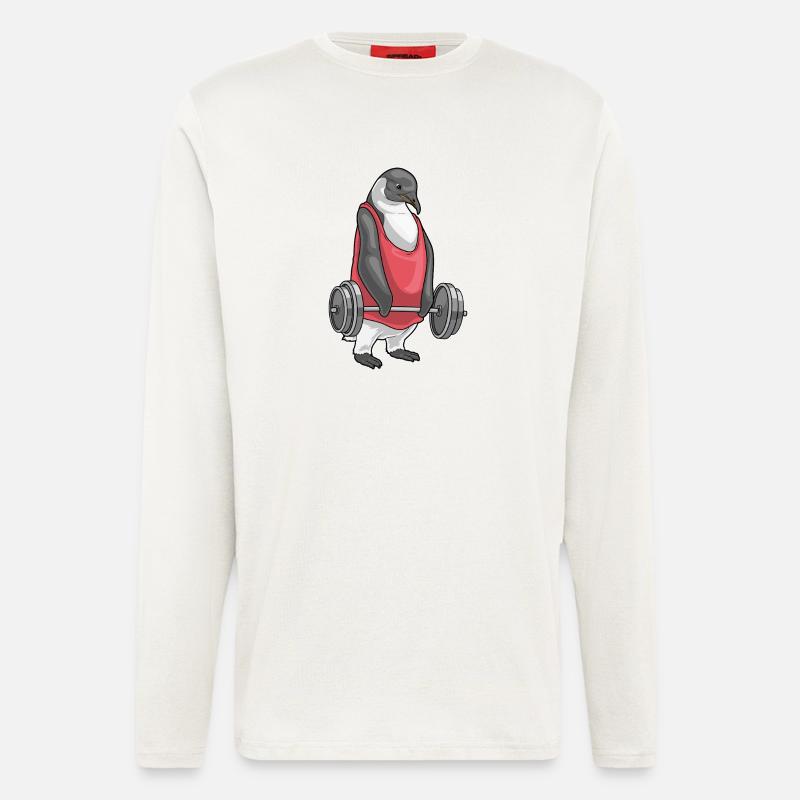 Penguin Bodybuilder Barbell Musculation - Manches longues bio décontracté fabriqué en UE - OFF WHITE