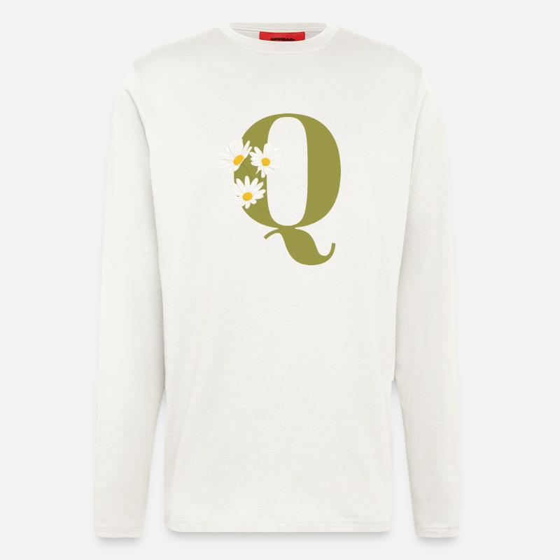 Buchstaben q grüne Gänseblümchen - Langarmshirt - made by SPREAD - OFF WHITE