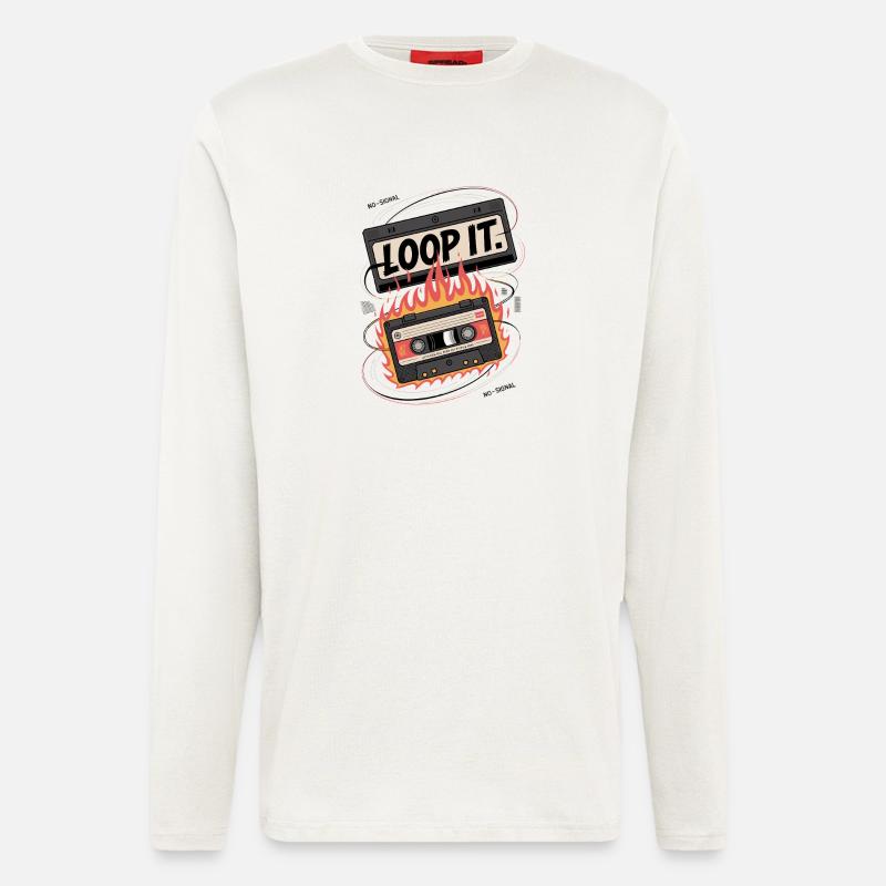 Loop It Flames Cassette - Manches longues bio décontracté fabriqué en UE - OFF WHITE