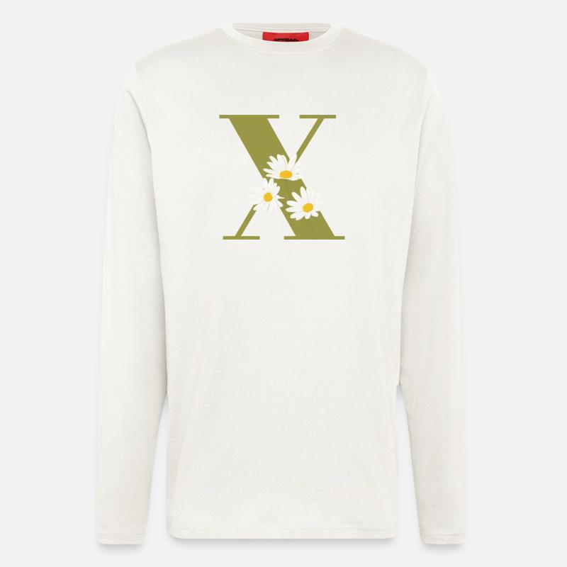 Buchstabe x Grüne Gänseblümchen - Langarmshirt - made by SPREAD  - OFF WHITE