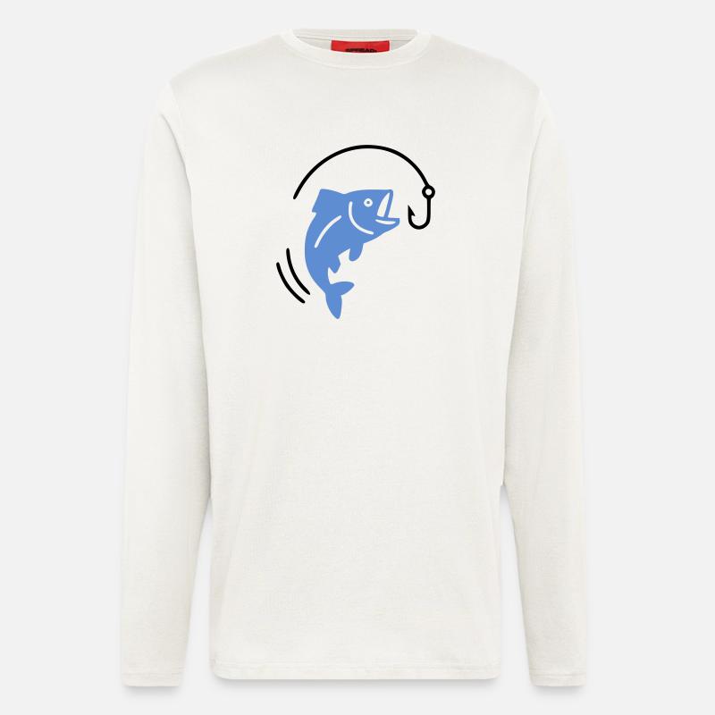Pêche au poisson sur hameçon logo - Manches longues bio décontracté fabriqué en UE - OFF WHITE