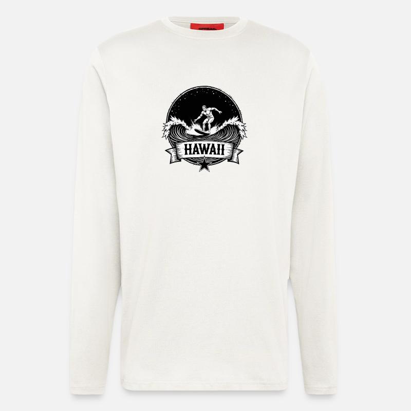 Hawaii Surfer Surfer sur Pacific Wave - Manches longues bio décontracté fabriqué en UE - OFF WHITE