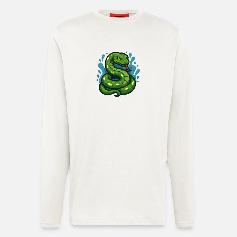 Grüne Baumpython-Schlange in der Welle - Langarmshirt - made by SPREAD  - OFF WHITE