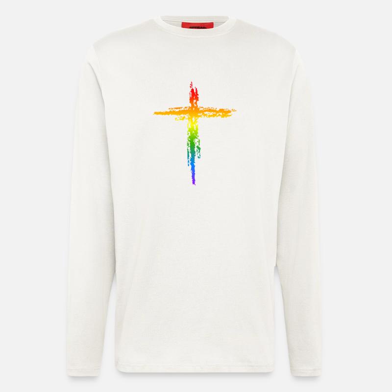 Regenbogen Kreuz  - Langarmshirt - made by SPREAD  - OFF WHITE