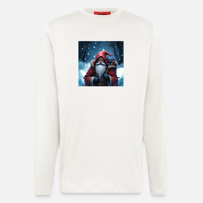 Weihnachtsmann Zauberer mit blauer Katze - Langarmshirt - made by SPREAD  - OFF WHITE