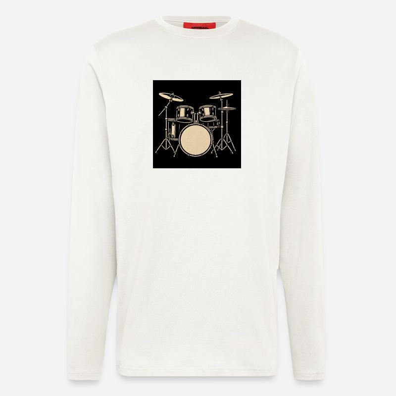 Schwarzsilbernes Drumset Illustration - Langarmshirt - made by SPREAD  - OFF WHITE