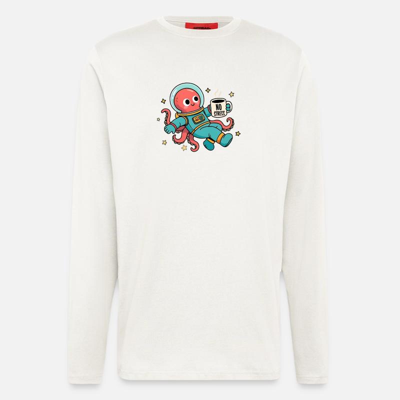 Space Astronaut Octopus with Coffee Cup - Longsleeve - made by SPREAD  - OFF WHITE