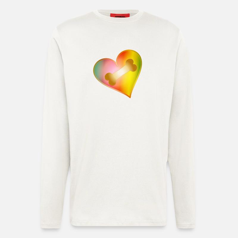 Regenbogen Herz mit Hundeknochen - Langarmshirt - made by SPREAD  - OFF WHITE