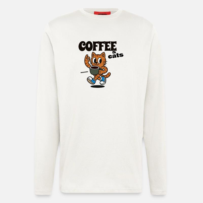 Cat Coffee Lover COFFEE & CATS - Langarmshirt - made by SPREAD - OFF WHITE