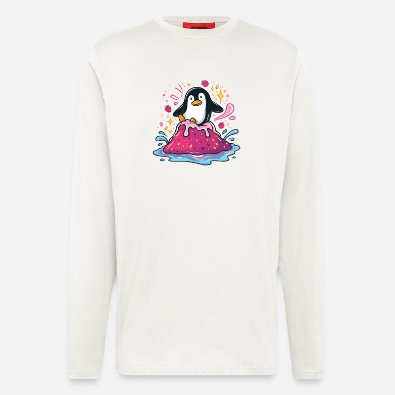 Pinguin auf pinker Marmelade-Welle - Langarmshirt - made by SPREAD  - OFF WHITE