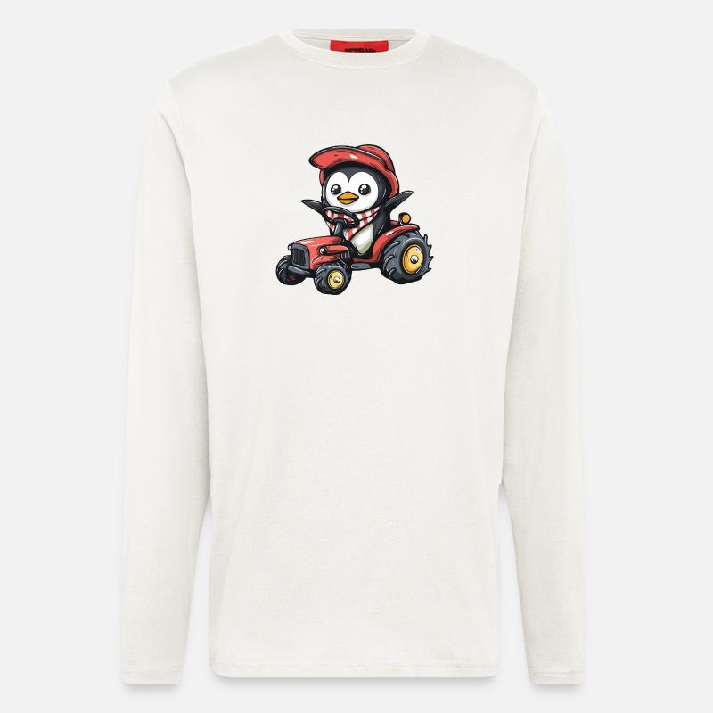 Penguin Tractor Farmer - Longsleeve - made by SPREAD  - OFF WHITE
