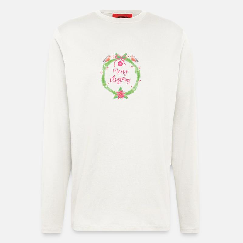 Festliches Weihnachtskranz Merry Christmas - Langarmshirt - made by SPREAD  - OFF WHITE