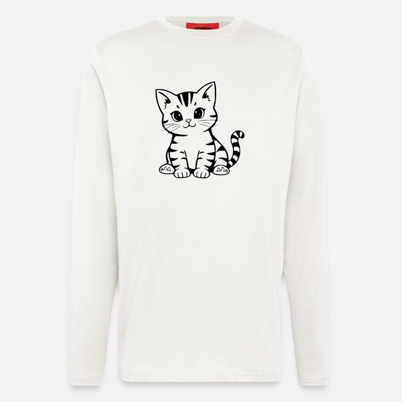 Cadeau de Noël Chat chaton Chat - Manches longues bio décontracté fabriqué en UE - OFF WHITE