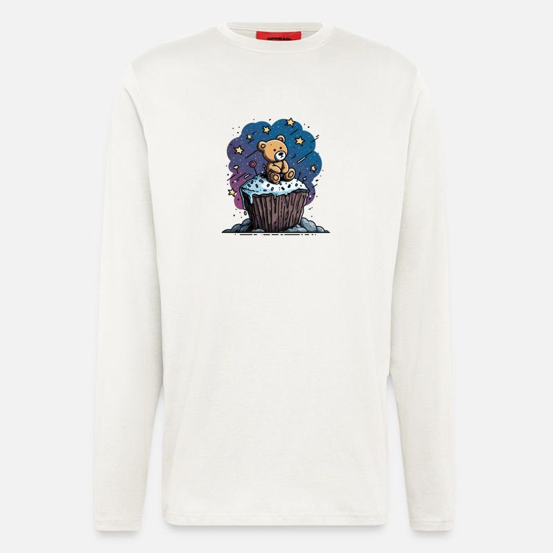 Cuddly bear on cupcake in space - Longsleeve - made by SPREAD - OFF WHITE