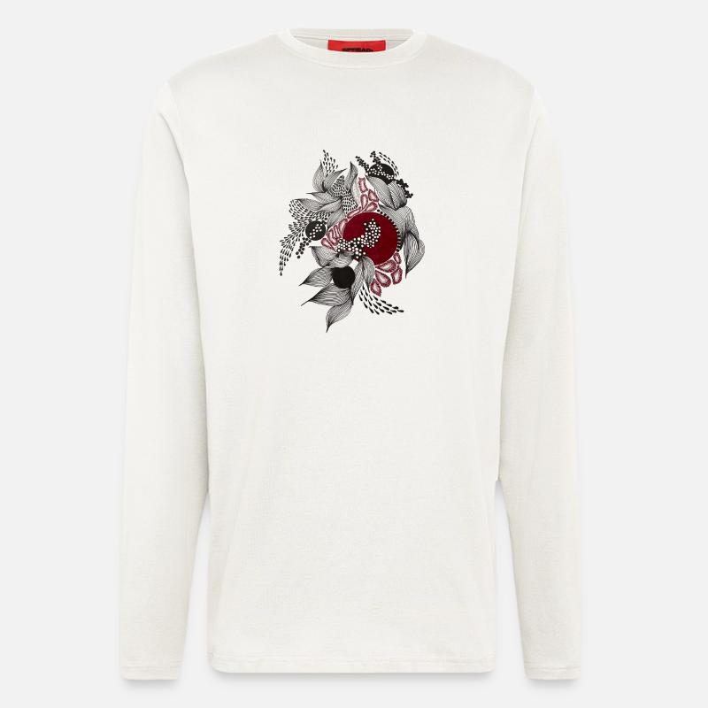 Roter Kreis mit silbernen Blättern - Langarmshirt - made by SPREAD  - OFF WHITE