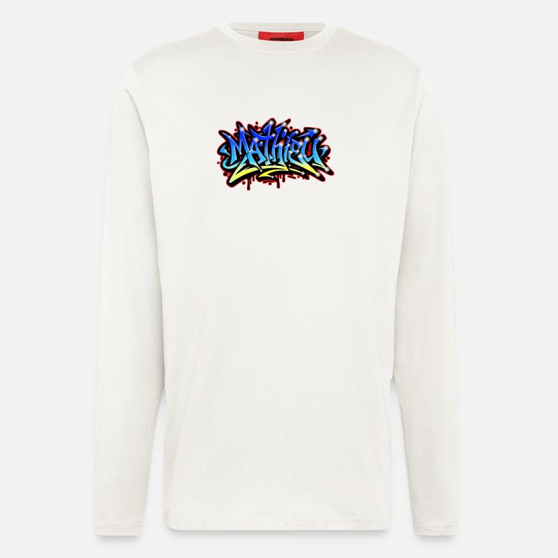 Mathieu Graffiti Druckbar Blau Gelb - Langarmshirt - made by SPREAD  - OFF WHITE