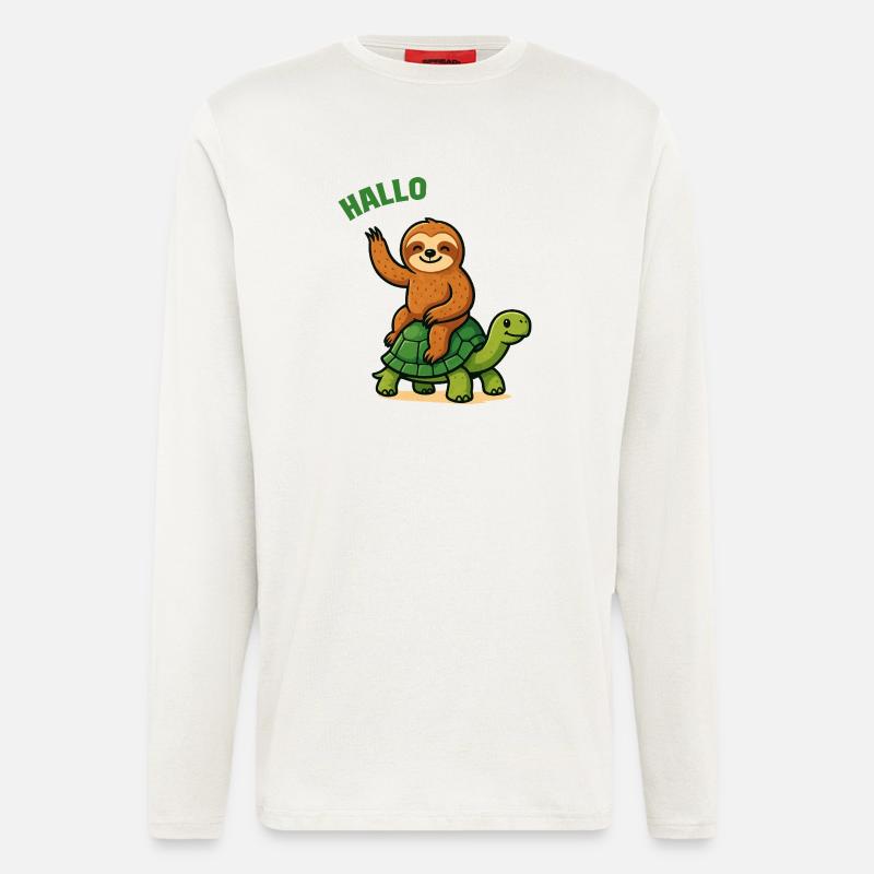 Hello sloth on turtle - Longsleeve - made by SPREAD  - OFF WHITE