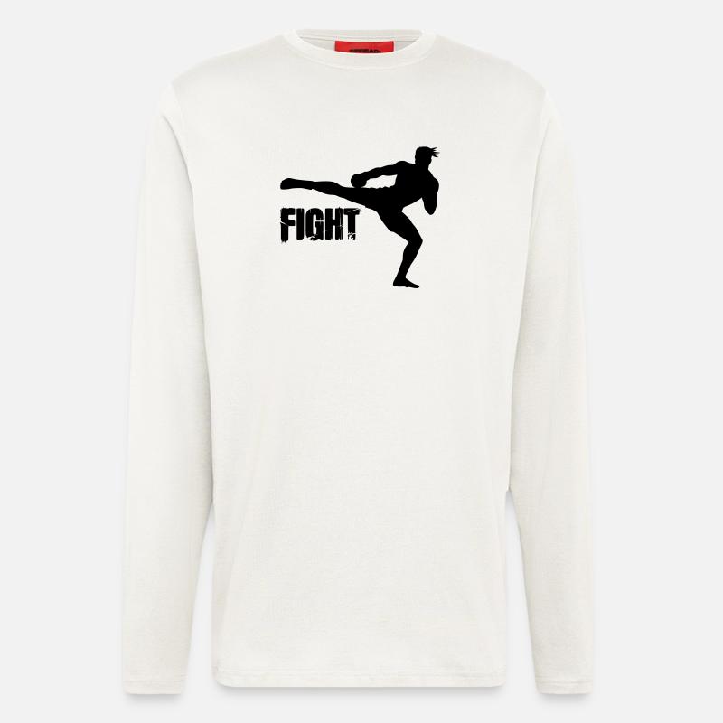 Kickboxer Silhouette mit Text Fight - Langarmshirt - made by SPREAD  - OFF WHITE