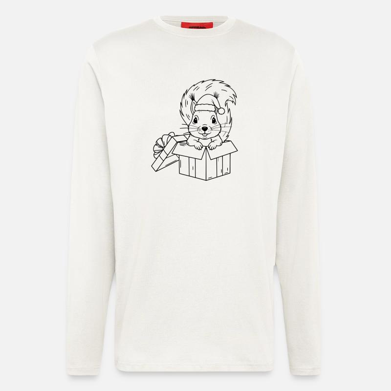 Süßes Weihnachts-Eichhörnchen in Geschenkbox - Langarmshirt - made by SPREAD  - OFF WHITE