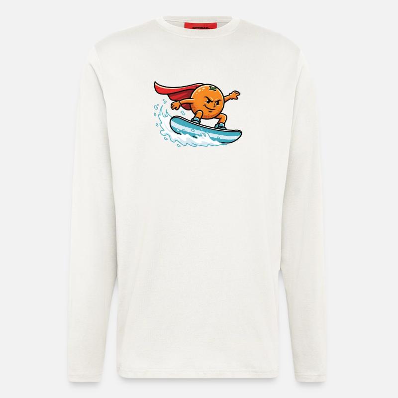 Superheld Orange Surfend Auf Welle - Langarmshirt - made by SPREAD  - OFF WHITE