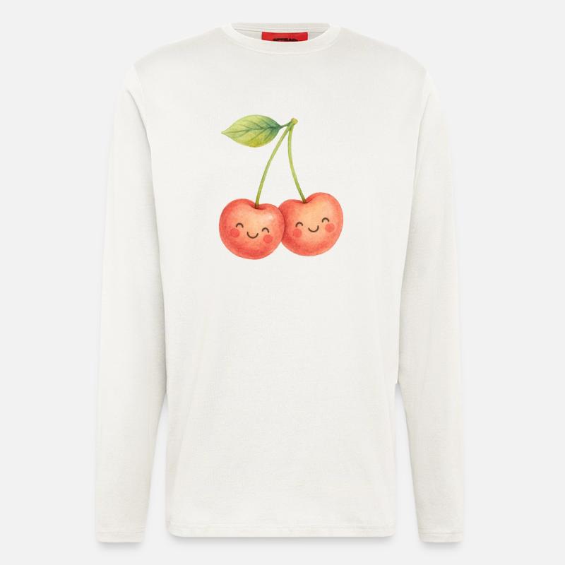 Kuschelige Kirschpärchen Kirsche Obst Sommer Liebe - Langarmshirt - made by SPREAD  - OFF WHITE