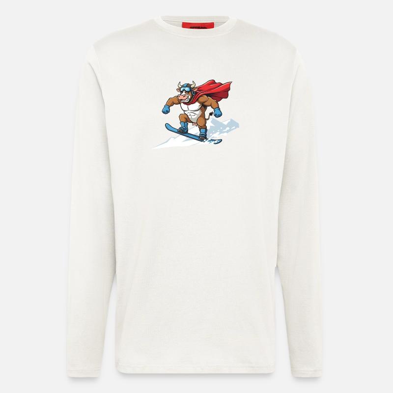 Snowboardender Super Stier Im Schnee - Langarmshirt - made by SPREAD  - OFF WHITE