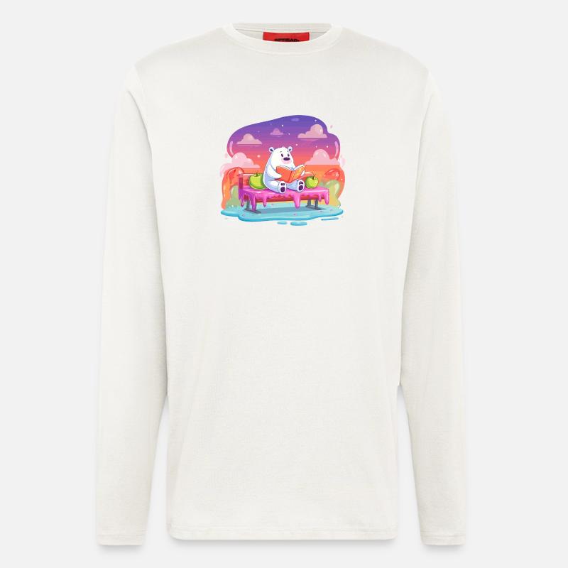 Lesender Eisbär im Farbtraum - Langarmshirt - made by SPREAD  - OFF WHITE