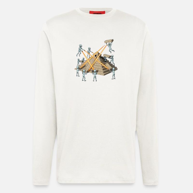 Aliens bauen Laserpyramide - Langarmshirt - made by SPREAD  - OFF WHITE