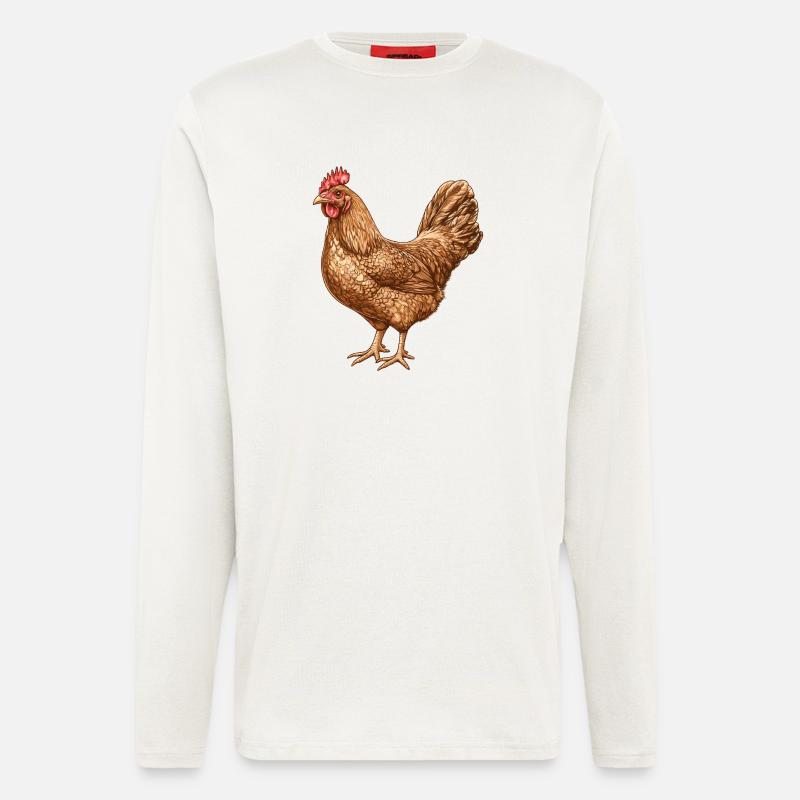 Chicken Illustration in Warm Feather Pattern - Longsleeve - made by SPREAD  - OFF WHITE