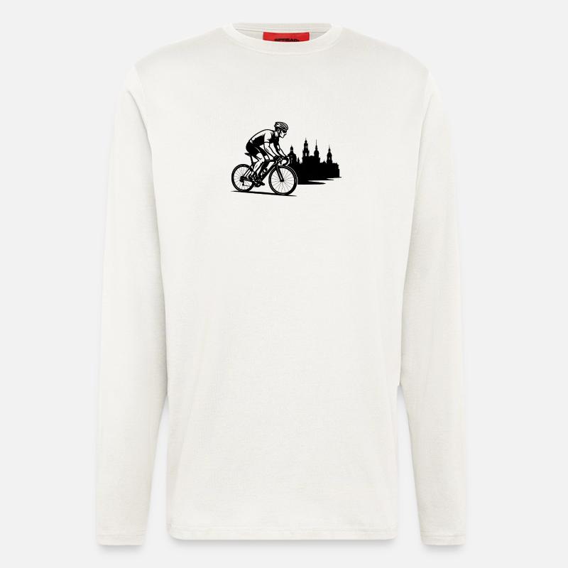 Rennradfahrer vor Dresdner Skyline - Langarmshirt - made by SPREAD  - OFF WHITE