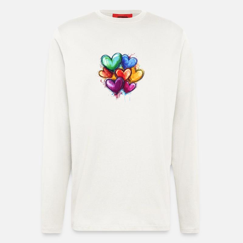 Bunte Wasserfarben Herzcluster - Langarmshirt - made by SPREAD  - OFF WHITE