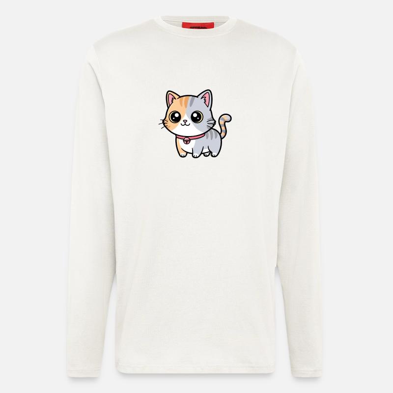 Charme de collier chaton calicot - Manches longues bio décontracté fabriqué en UE - OFF WHITE