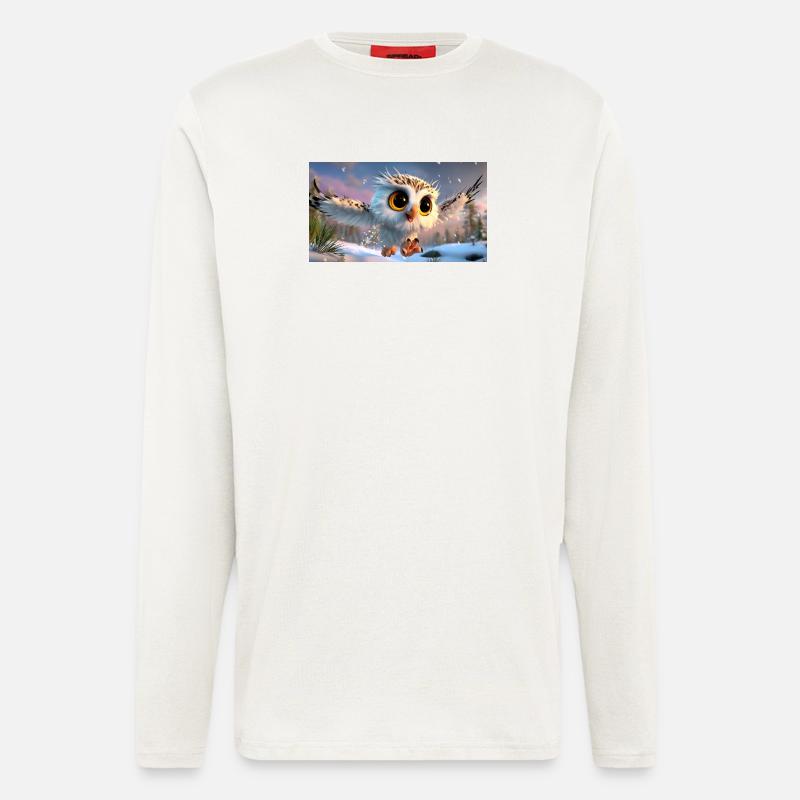 Flauschige Schnee-Eule mit Kulleraugen im Flug - Langarmshirt - made by SPREAD  - OFF WHITE