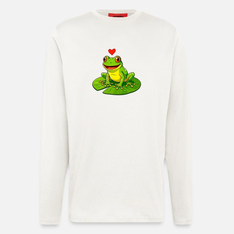 Frosch mit Herz auf Seerose. - Langarmshirt - made by SPREAD  - OFF WHITE