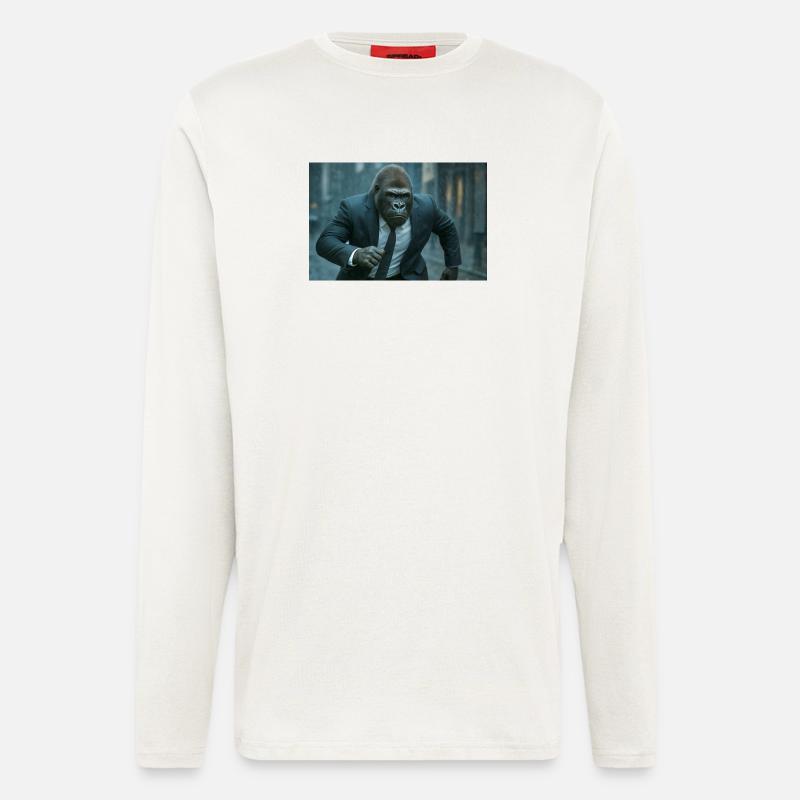 Geschäfts-Gorilla im Regen - Langarmshirt - made by SPREAD - OFF WHITE