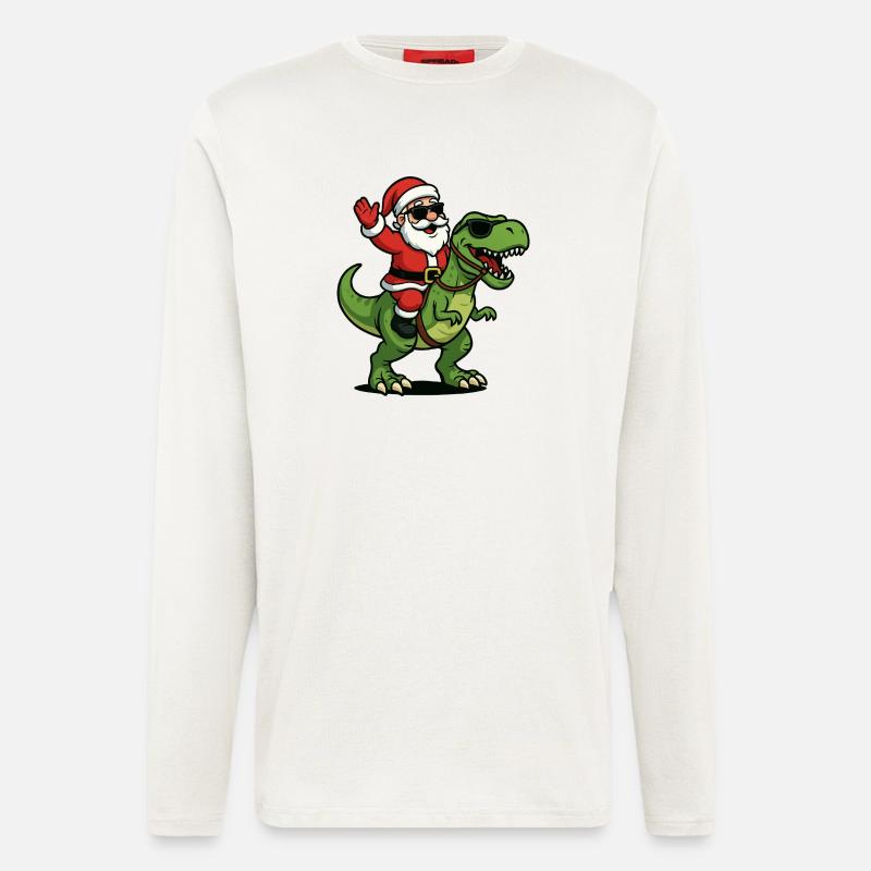 Weihnachts T Rex mit Santa Swag - Langarmshirt - made by SPREAD  - OFF WHITE