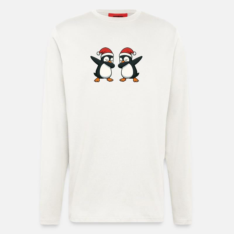 Two penguins dabbing in Christmas look - Longsleeve - made by SPREAD  - OFF WHITE